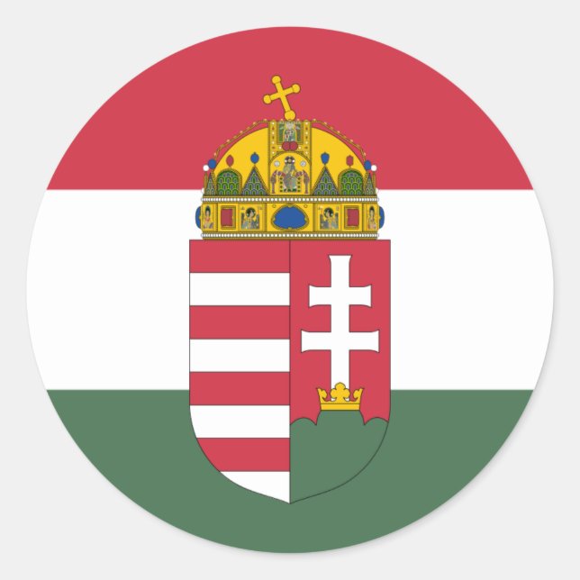 Sticker Rond Drapeau hongrois et armoiries, Drapeau de Hongrie (Devant)