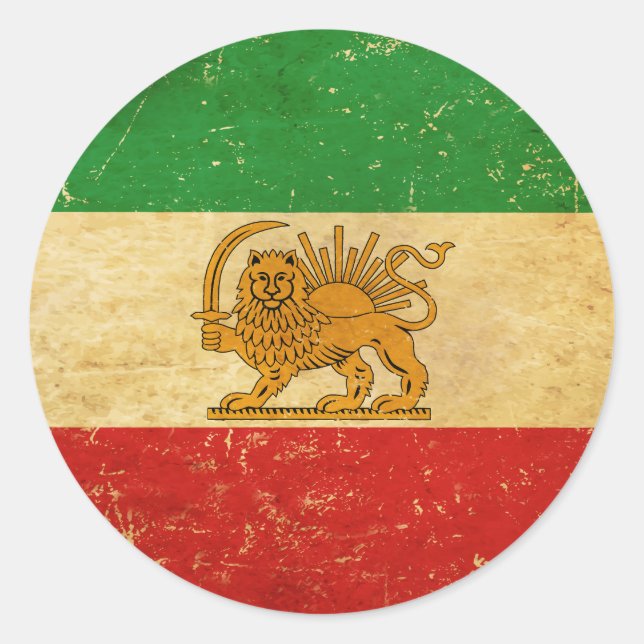 Sticker Rond Drapeau Iran Lion et Sun Shah d'Iran (Devant)