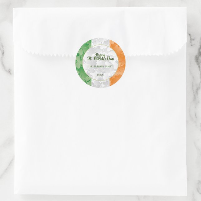 Sticker Rond Drapeau irlandais de la Saint Patrick avec shamroc (Sac)