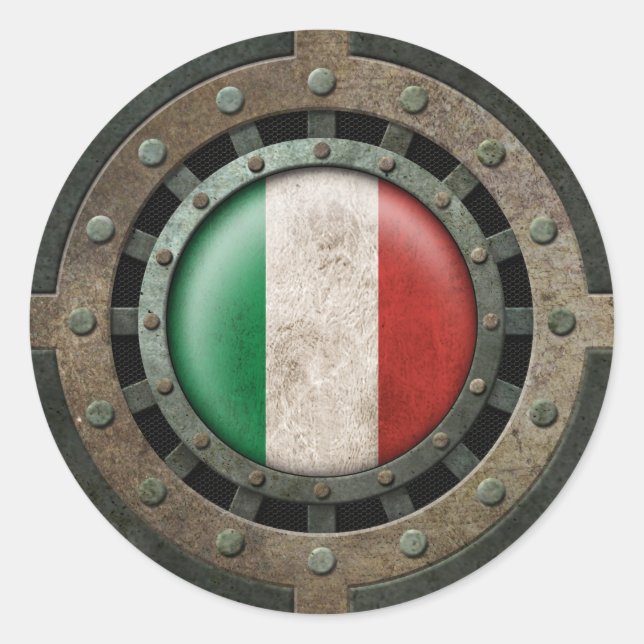 Sticker Rond Drapeau italien en acier industriel Graphique (Devant)