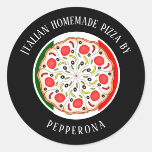 Sticker Rond drapeau italien noir Pizza professionnel affaires
