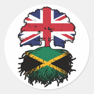 Sticker Rond drapeau jamaïcain britannique des racines d'arbre