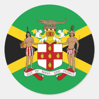 Sticker Rond Drapeau jamaïcain et blason, Drapeau jamaïcain