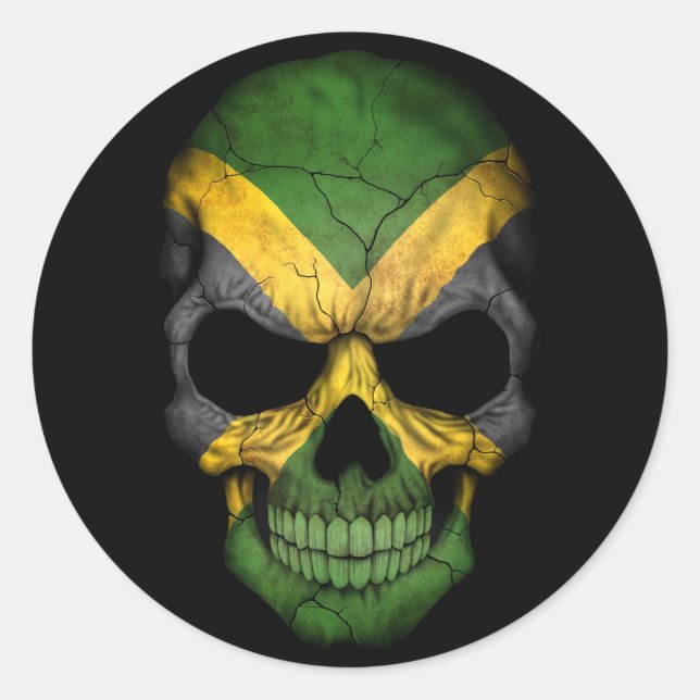 Sticker Rond Drapeau jamaïcain sur noir (Devant)