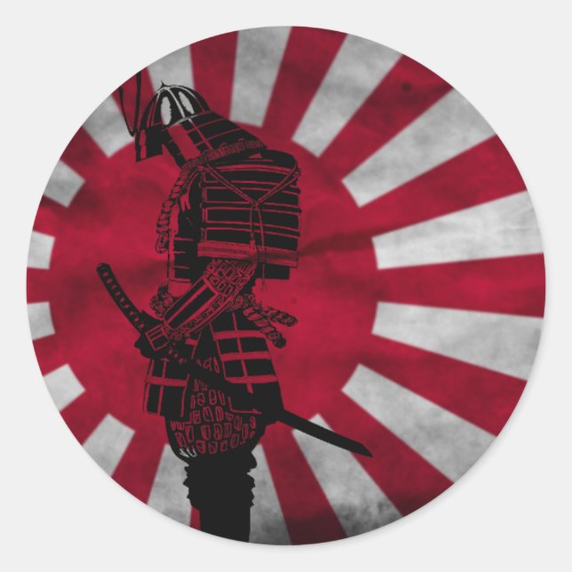Sticker Rond Drapeau japonais de Samurai (Devant)