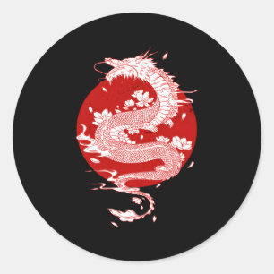 Sticker Rond Drapeau japonais Dragon Japon