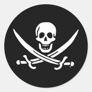 Sticker Rond Drapeau Jolly roger de pirate