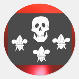 STICKER ROND DRAPEAU JOLLY ROGER ET TROIS LIEUX