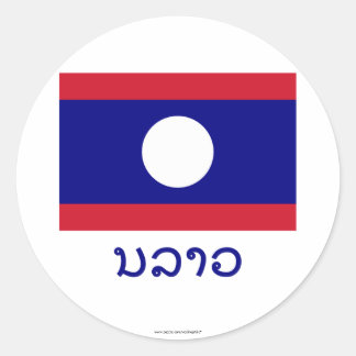 Sticker Rond Drapeau laotien avec nom au Laos