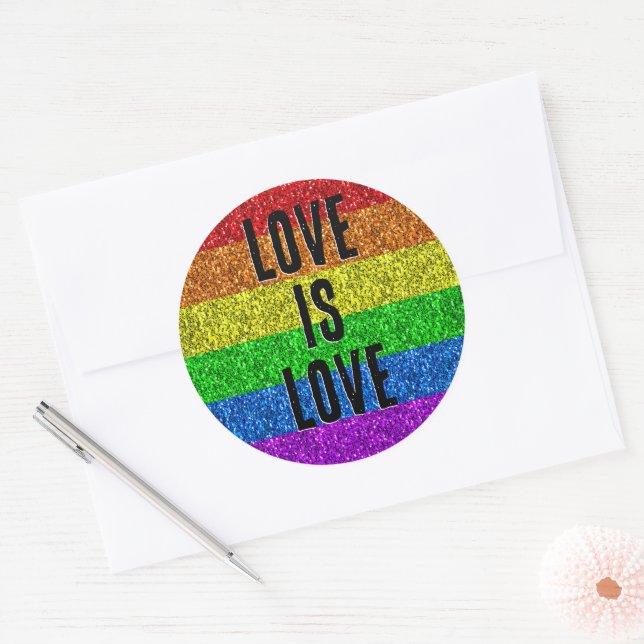 Sticker Rond Drapeau LGBT dynamique Sparkle Love personnaliser  (Enveloppe)