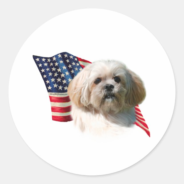 Sticker Rond Drapeau Lhasa Apso (Devant)