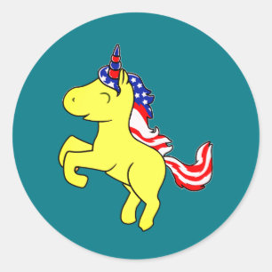 Sticker Rond Drapeau Mane caricature Unicorn Yellow Patriotic U