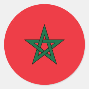 Sticker Rond Drapeau Marocain Rouge Vert Étoile