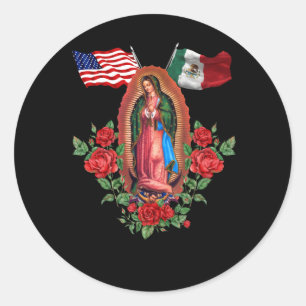 Sticker Rond Drapeau Mexicain Américain Notre Dame Virgen De Gu