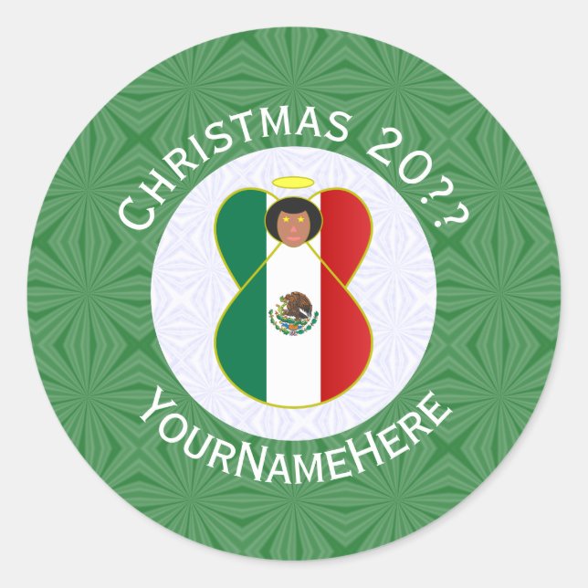 Sticker Rond Drapeau mexicain Ange de Noël Personnalisé (Devant)