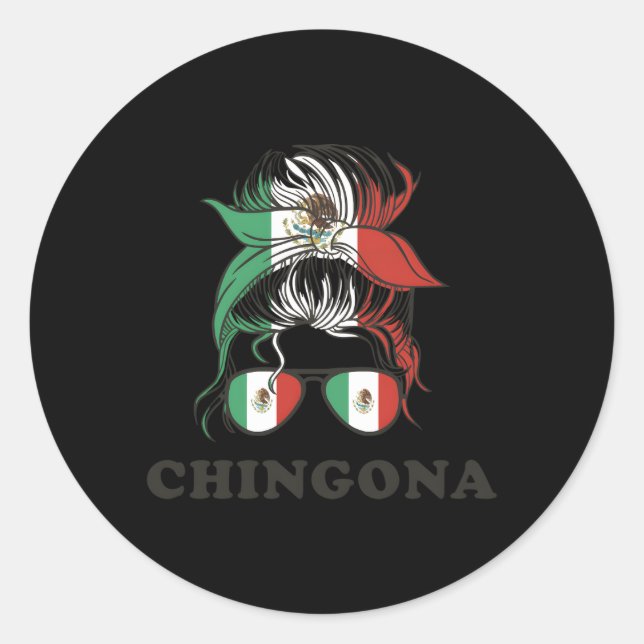 Sticker Rond Drapeau mexicain de Chingona Mexico Messy Bun (Devant)