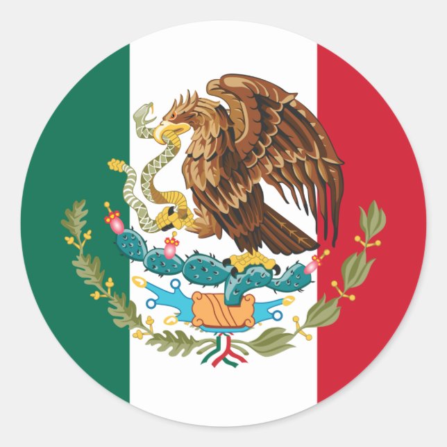 Sticker Rond Drapeau mexicain et armoiries, Drapeau du Mexique (Devant)