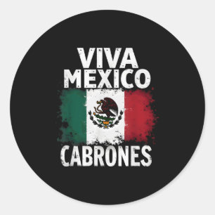 Sticker Rond Drapeau mexicain Viva Mexique Cabrones