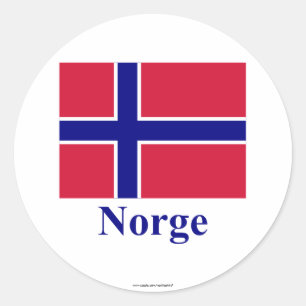 Sticker Rond Drapeau norvégien avec nom en norvégien
