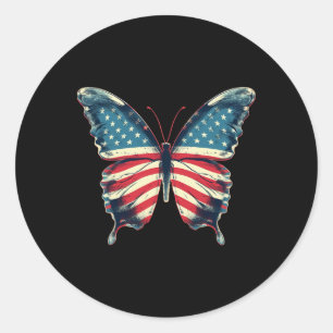 Sticker Rond Drapeau Papillon Usa Drapeau Vintage mignon Améric