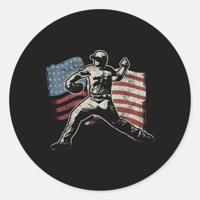 Sticker Rond Drapeau Patriotique Américain Baseball (Devant)