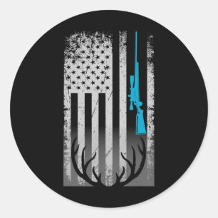 Sticker Rond Drapeau Patriotique Américain Drôle Chasse De Cerf