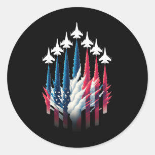 Sticker Rond Drapeau Patriotique Blanc Rouge Usa Bleu Fighter 4