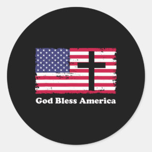 Sticker Rond Drapeau patriotique Dieu bénisse l'Amérique avec c