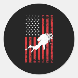Sticker Rond Drapeau Patriotique Drapeau Plongée USA