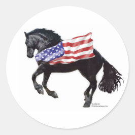 Sticker Rond Drapeau patriotique du cheval friésien