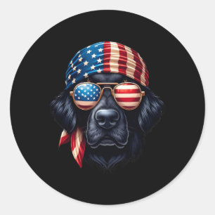 Sticker Rond Drapeau Patriotique Plat Retriever Dog Us Indepe