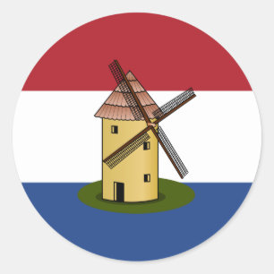 Sticker Rond Drapeau Pays-Bas et moulin à vent
