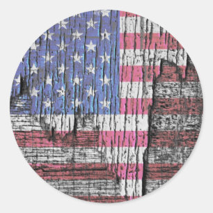 Sticker Rond Drapeau Peeling Patriotique Américain