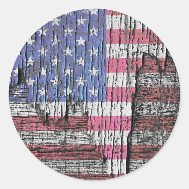 Sticker Rond Drapeau Peeling Patriotique Américain (Devant)