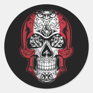 Sticker Rond Drapeau Pérou Crâne Et Rose