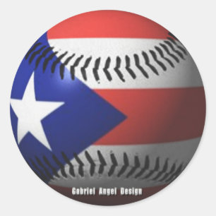 Sticker Rond Drapeau Porto Rico couvrant un baseball