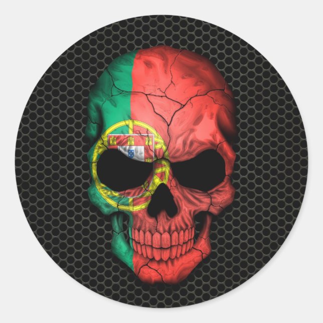 Sticker Rond Drapeau portugais sur maille d'acier (Devant)