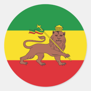Sticker Rond Drapeau rastafarien d'Ethiopie Lion de Judah