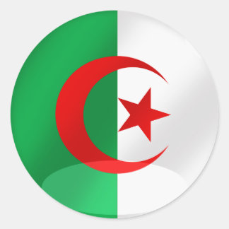 Sticker Rond Drapeau rond d'Algérie avec reflets chromés