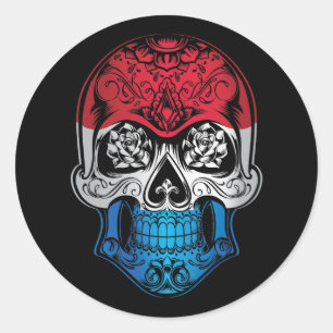 Sticker Rond Drapeau Rose Et Crâne Luxembourg