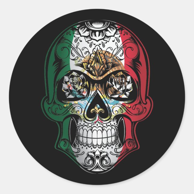 Sticker Rond Drapeau Rose et crâne mexicain (Devant)