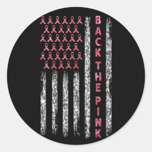 Sticker Rond Drapeau rose Ruban Drapeau Cancer du sein États-U