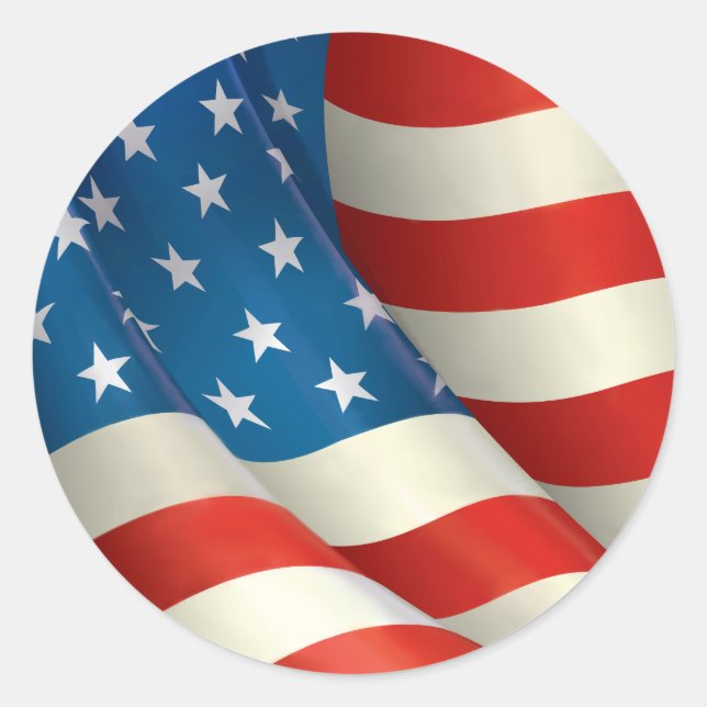 Sticker Rond Drapeau rouge blanc et bleu ondulant américain (Devant)