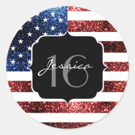 Sticker Rond Drapeau rouge bleu étincelant parties scintillant 