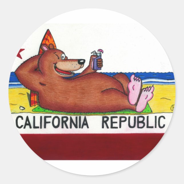 Sticker Rond Drapeau rouillé d'ours de la Californie (Devant)