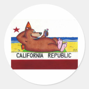 Sticker Rond Drapeau rouillé d'ours de la Californie
