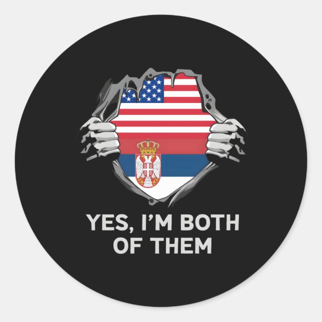 Sticker Rond Drapeau S semi-américain demi-serbe Usa Serbie (Devant)