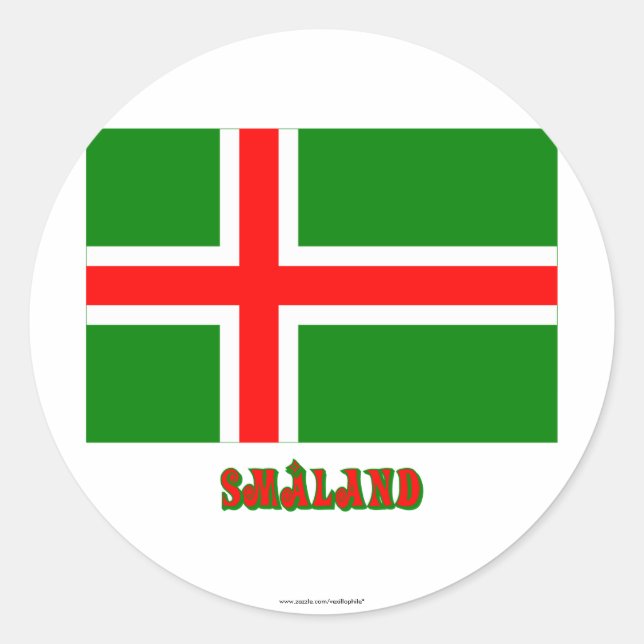 Sticker Rond Drapeau Småland avec nom (non officiel) (Devant)