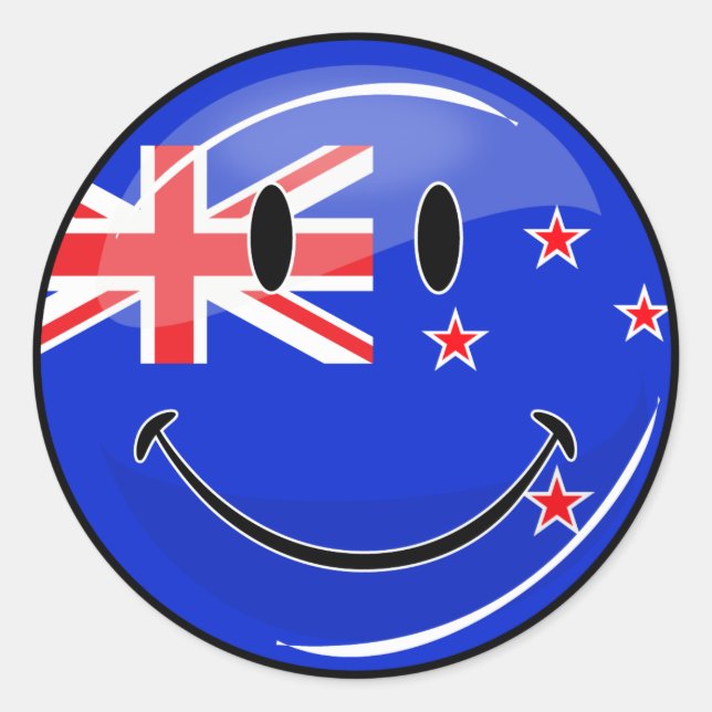 Sticker Rond Drapeau souriant Nouvelle-Zélande (Devant)