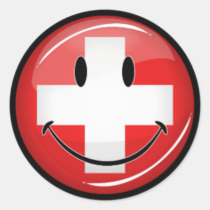 Sticker Rond Drapeau suisse souriant